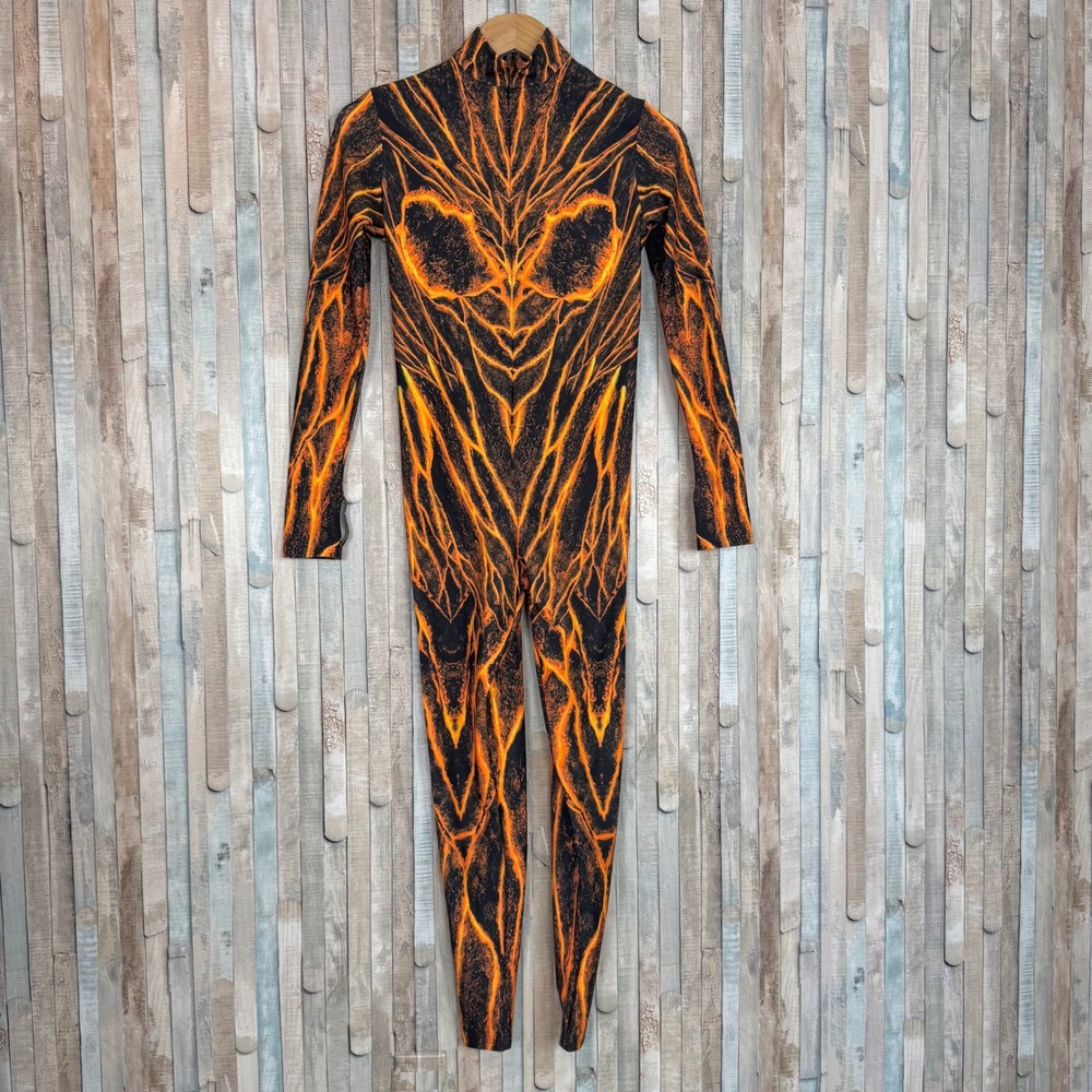 Candy Catz M Lava Burst Costume Jumpsuit Orange Catsuit Rave Festival Party
